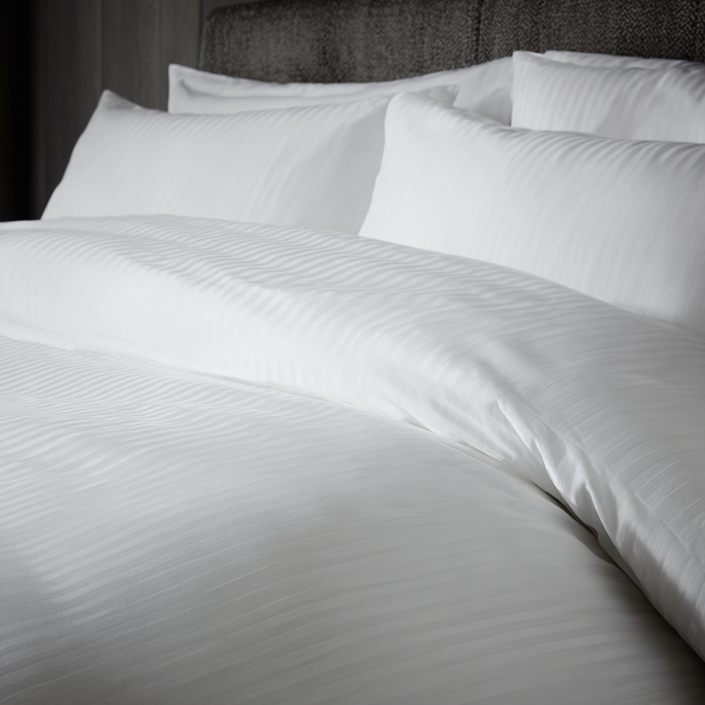 Hotel Bettwäsche Damaststreifen, 10mm längs, mit Hotelverschluß, Qualität 3022, 100% Baumwolle, weiß